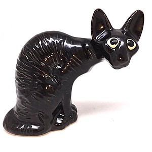 Фарфоровая статуэтка кошка Корниш-рекс чёрный