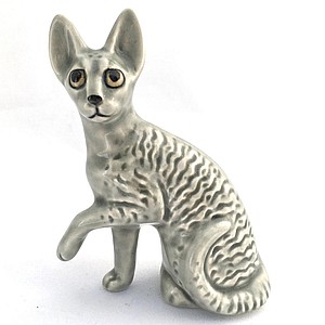 Фарфоровая статуэтка кошка Корниш-рекс малый серый
