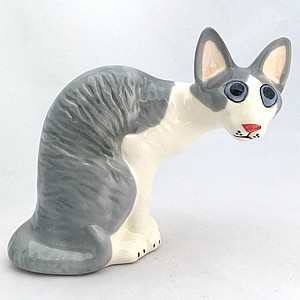 Фарфоровая статуэтка кошка Корниш-рекс серо-белый