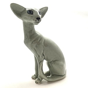 Фарфоровая статуэтка кошка Ориентальная сидящая серая